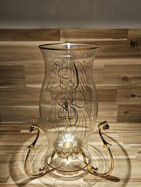 Partylite Golden Angel Hurricane Candle Shade + Gold Varsaille Stand